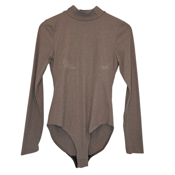 GIRLFRIEND COLLECTIVE Vivien Bodysuit Taupe Brown Long Sleeve Mock Neck Large - Picture 2 of 10